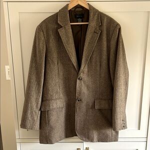 Mantles Men's Brown Wool Blend Herringbone Blazer size Large